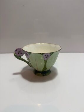 Vintage Atlas China Green Flower handled Teacup